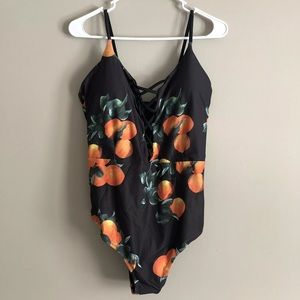 NWT Black Orange Tangerine One Piece Swimsuit 2XL